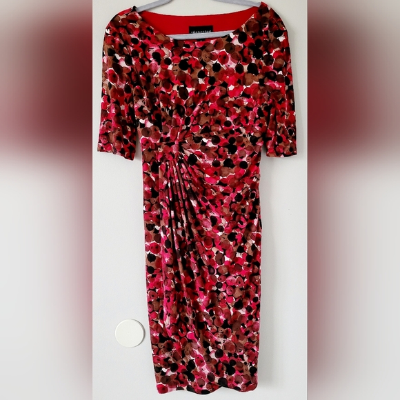 Connected Appael Pink/Black Women's Faux Wrap Dress Multicolor Polka Dot 8/Small - Picture 12 of 16